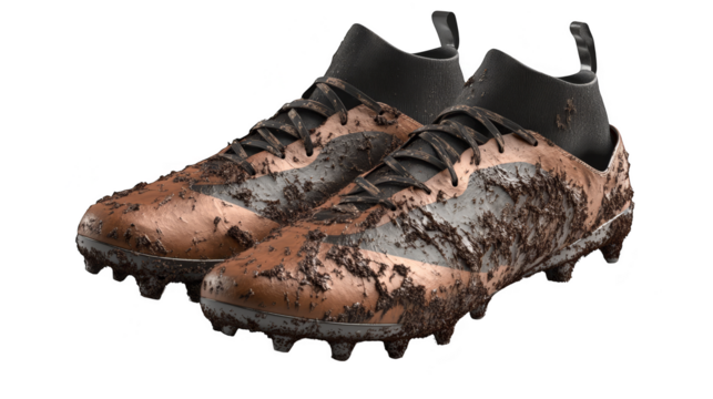 Muddy Football Boots  Soccer Cleats Covered in Dirt  Dirty Sports Shoes