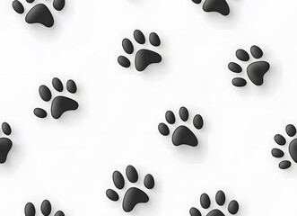 Fototapeta premium Seamless pattern of black dog paw prints on a white background