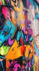 Fototapeta premium A vibrant side view of a wall covered in dynamic graffiti