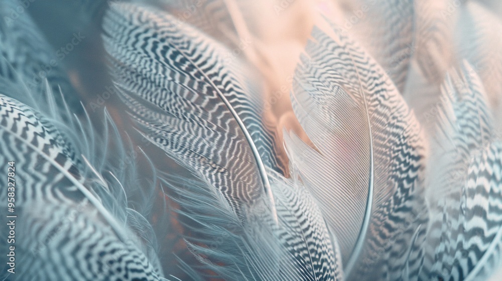 Poster abstract pattern of soft blue and white feathers