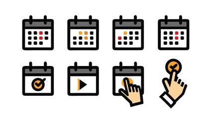 Calendar icons with hand, selection date, schedule, date planning, appointment.