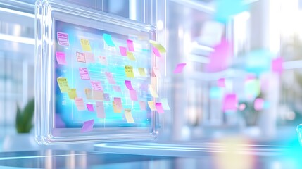 Fototapeta premium Colorful Sticky Notes on Glass Screen - Futuristic Design