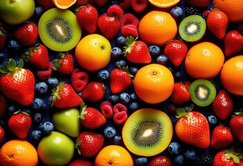 colorful display seasonal fruits eye catching arrangement highlighting freshness variety, vibrant, apples, oranges, bananas, grapes, berries, peaches