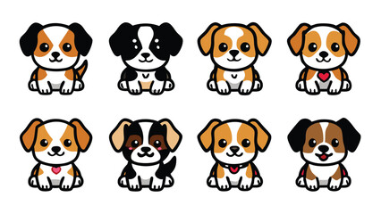Adorable cartoon puppy dog illustration set with happy and funny poses.