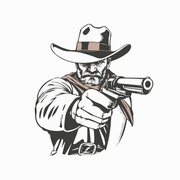 recommend clip art: Cowboy with gun mascot logo. Cool bandit cowboy logo design, Western Gunslinger Bandit Wild West Cowboy Gangster with Bandana Scarf Mask	