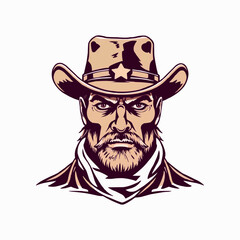 Cowboy  mascot logo. Cool bandit cowboy logo design, Western Gunslinger Bandit Wild West Cowboy Gangster face illustration