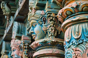 Hindu Temple of Meenakshi: Ancient Asian Architecture with Colorful Bas-relief Decorations