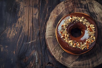 Donut sprinkled with icing sugar on a plate, resting on a table