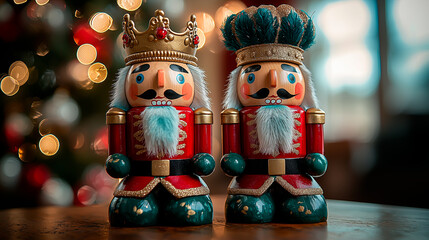 Christmas Nutcracker Soldiers with Wooden Texture and Snow

