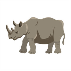 vector drawing animal, rhino, rhinoceros isolated at white background, hand drawn illustration