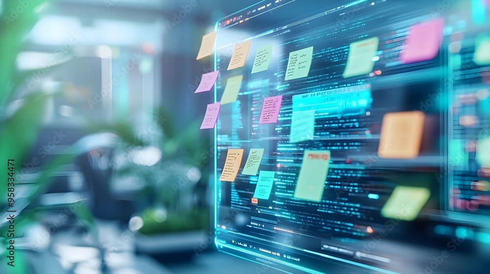 Poster computer screen with colorful sticky notes