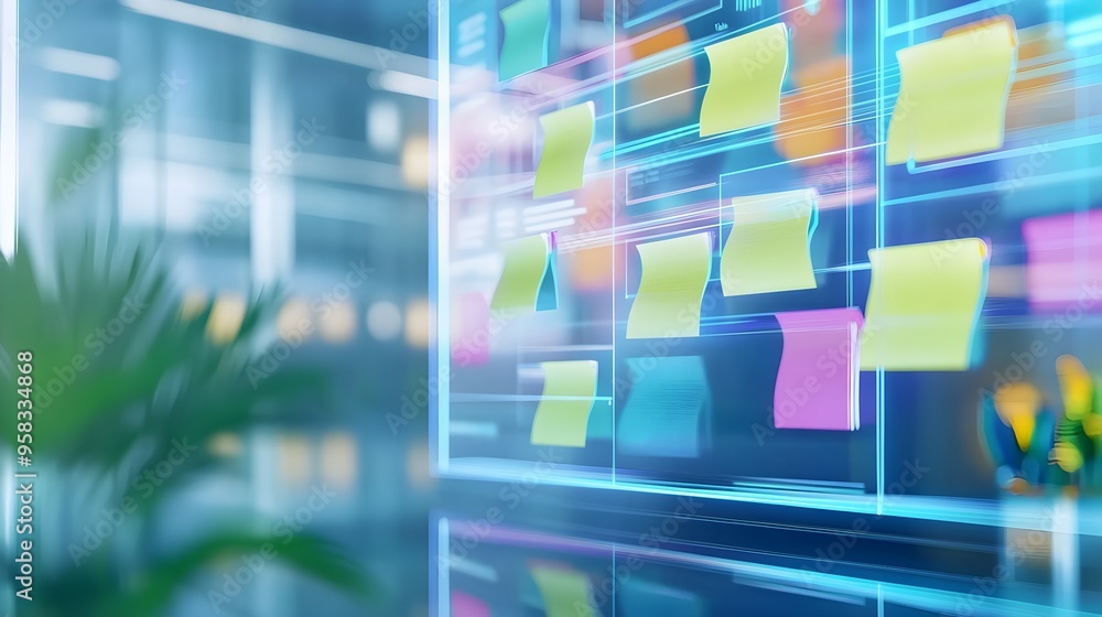 Poster digital board with sticky notes for project management