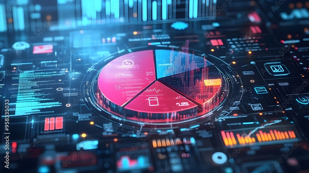 Poster digital pie chart data analysis graph technology