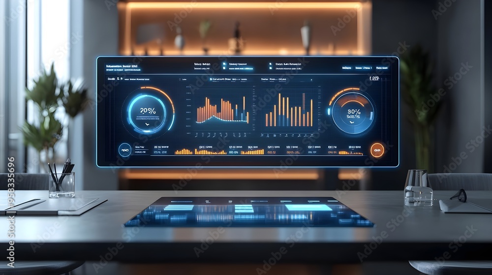 Poster futuristic business analytics dashboard display