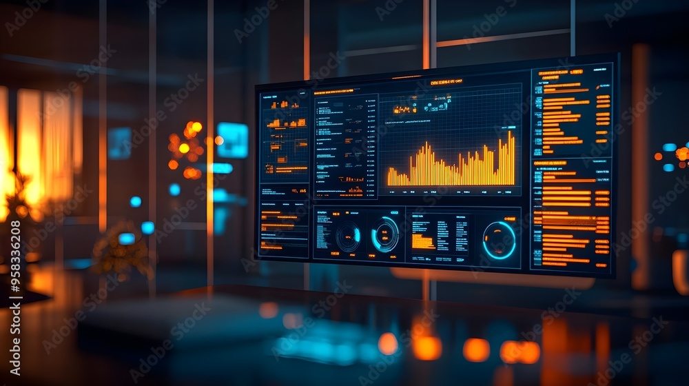 Poster futuristic data analytics & monitoring screen