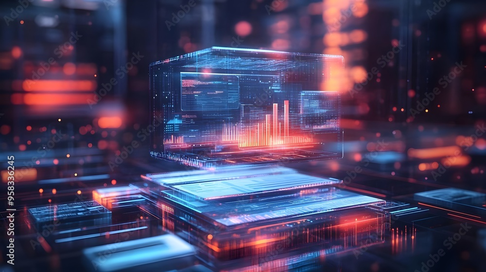 Poster futuristic data visualization: abstract digital cube