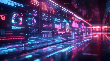 Fototapeta premium Futuristic Digital Interface with Neon Lights