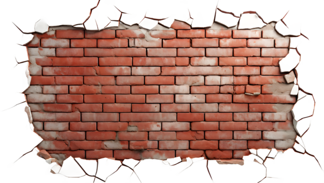 broken brick wall with hole transparent background