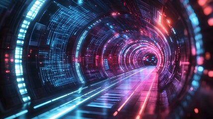 Fototapeta premium Futuristic Neon Tunnel, Blue and Pink Lights, Abstract Background