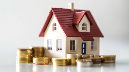 Home Savings. Stack of Coins Next to House Symbolizing Financial Planning and Investment