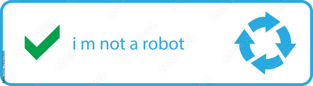 Poster i m not a robot checkbox icon in blue line style. concept technology human check verification hands,