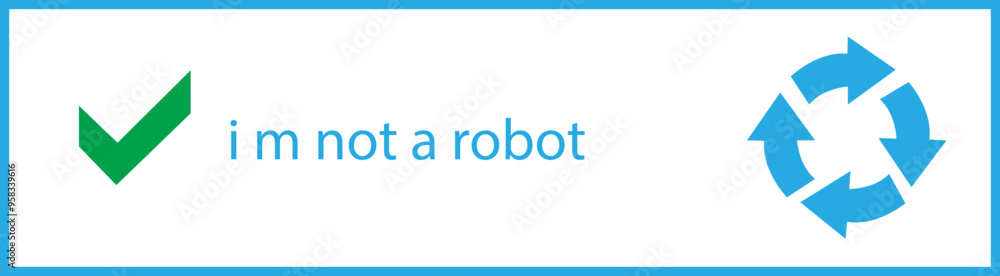 Poster i m not a robot checkbox icon in blue line style. concept technology human check verification hands,