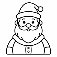 Black and white illustration of Santa Claus with his beard and hat