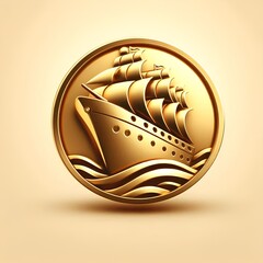 3D Ship Logo, Elegant illustration of a stylized sailboat with moon,  perfect for logos or maritime themes