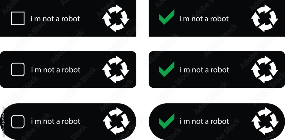 Poster i m not a robot checkbox icons set in black flat styles. concepts technology human check verificatio