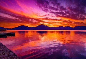 breathtaking sunset views showcasing vibrant color shifts striking hues purple tranquil horizon, colors, orange, pink, sky, beauty, landscape, light, clouds