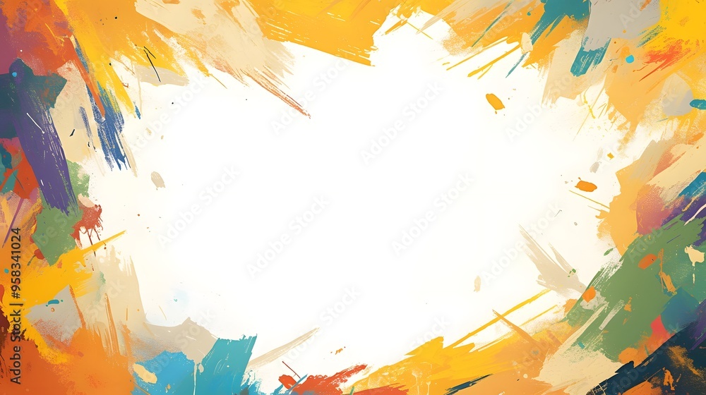 Wall mural abstract colorful paint splashes and strokes border frame