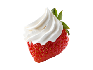 Strawberry with whipped cream isolated on transparent or white background