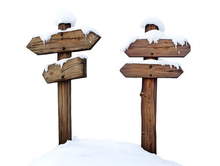 Naklejka premium Wooden signpost in snow isolated on transparent or white background