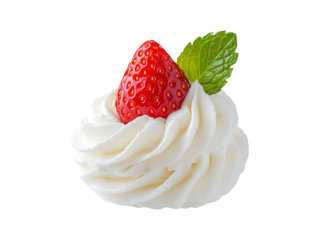 Strawberry on whipped cream isolated on transparent or white background