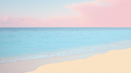 Fototapeta premium A serene beach scene with a pastel sky, calm ocean waves, and soft sandy shore, evoking tranquility and peace.