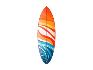 Orange and white striped surfboard isolated on transparent or white background