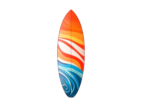 Orange and white striped surfboard isolated on transparent or white background
