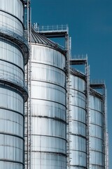 Obraz premium Feedstock supply chain with large storage silos, feedstock supply, industrial agriculture