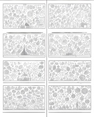 Vector set of doodle hand drawn camping elements for coloring book