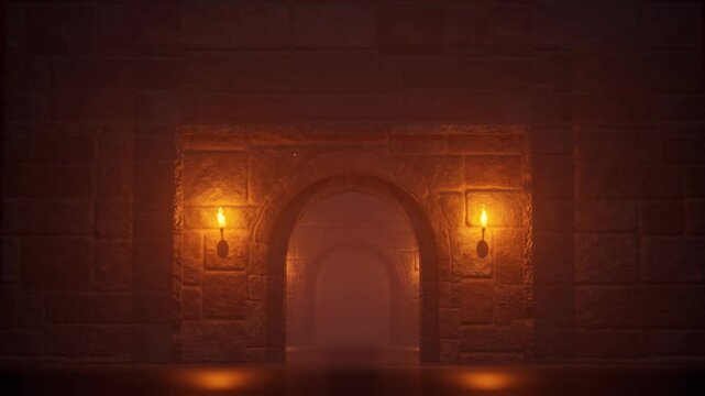 simple render animation of old historical open gates through which the camera slowly passes