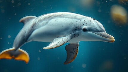 A spotted dolphin with a playful smile swims through the water