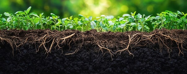 Soil fertility testing with plant roots and soil layers exposed, soil fertility, agricultural science