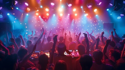 Retro Vibes: A Neon-Lit Image of People Dancing to 90s Disco Music