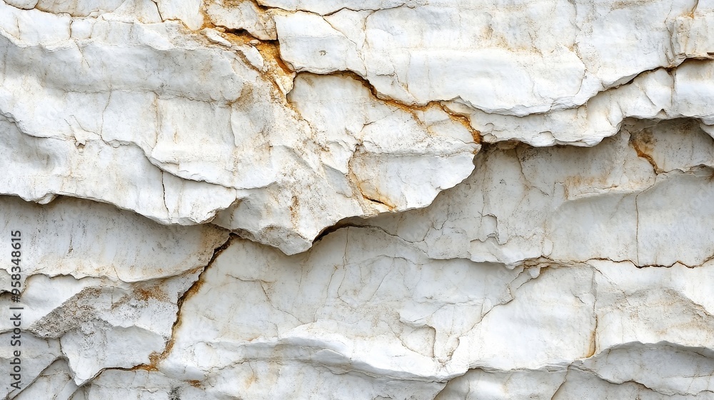 Poster close up of white rock texture background with horizontally layered natural rocks. the rough surface