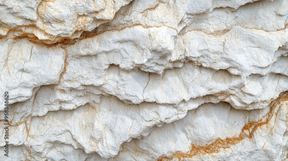 Poster close up of white rock texture background with horizontally layered natural rocks. the rough surface