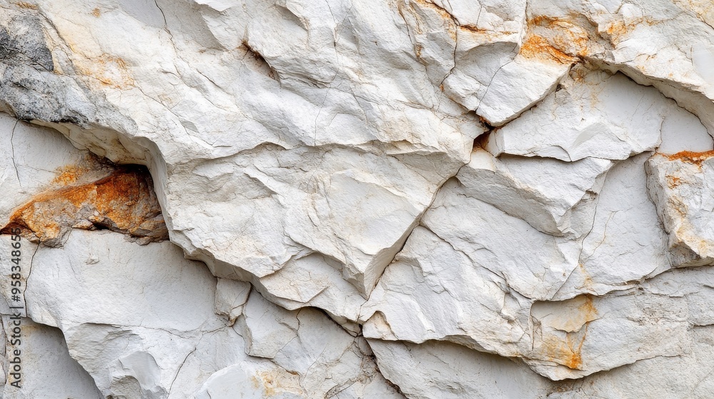 Poster close up of white rock texture background with horizontally layered natural rocks. the rough surface