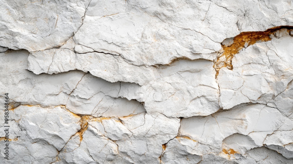 Poster close up of white rock texture background with horizontally layered natural rocks. the rough surface