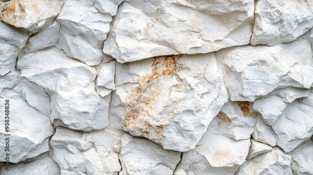 Poster close up of white rock texture background with horizontally layered natural rocks. the rough surface