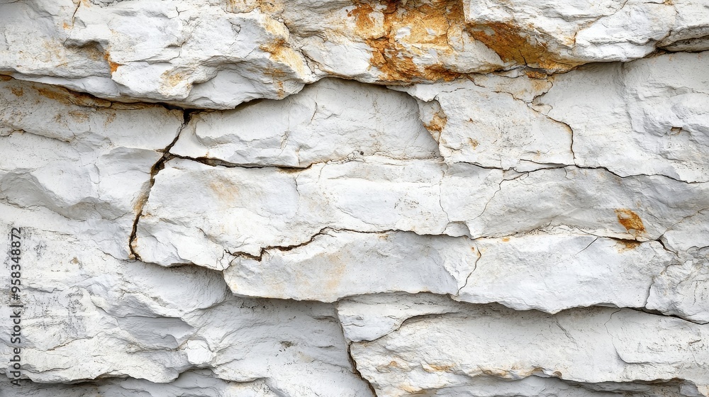 Poster close up of white rock texture background with horizontally layered natural rocks. the rough surface