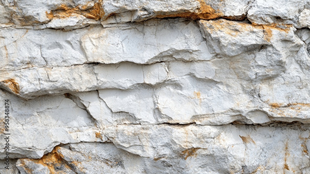 Poster close up of white rock texture background with horizontally layered natural rocks. the rough surface